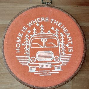Skoolie - Traveler - Home is where the heart is embroidered wall hanging